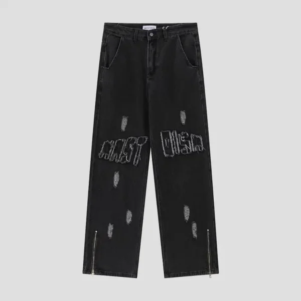 Unisex Raw Edge Zipper Jeans